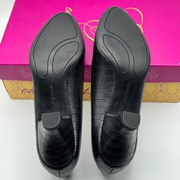 Easy Street Womens Fabulous Black Crocodile Embossed Heels Pumps Size 9 - Picture 5 of 9